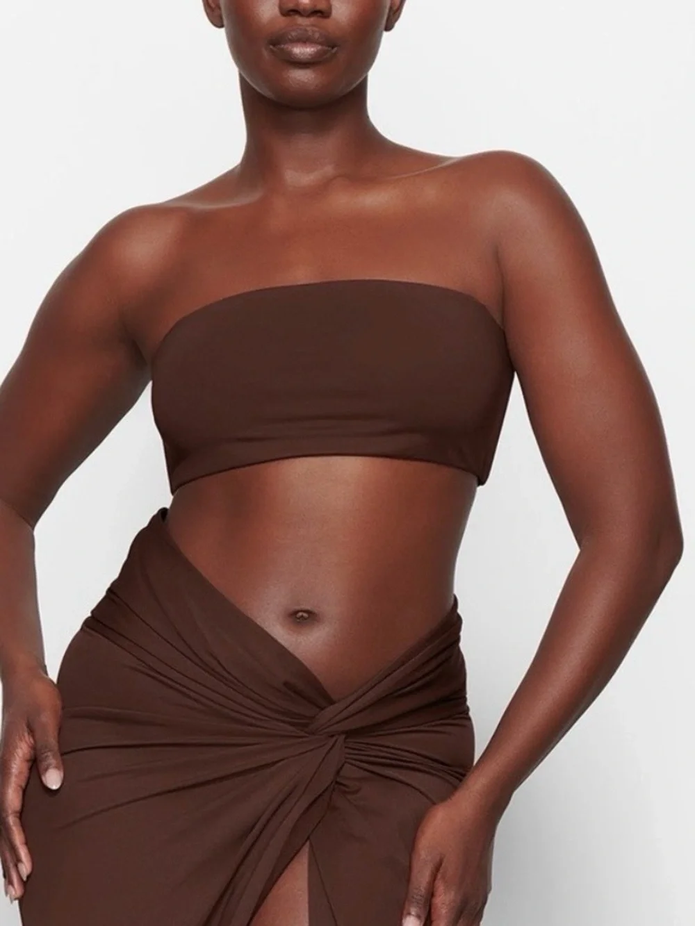 SKIMS 2Pc SET Bandeau Bikini Top & Cheeky Tanga Bottom Cocoa Brown Size XL